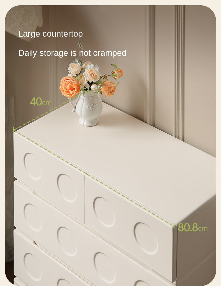 Solid Rubberwood French Cream Wind Drawer Cabinet.