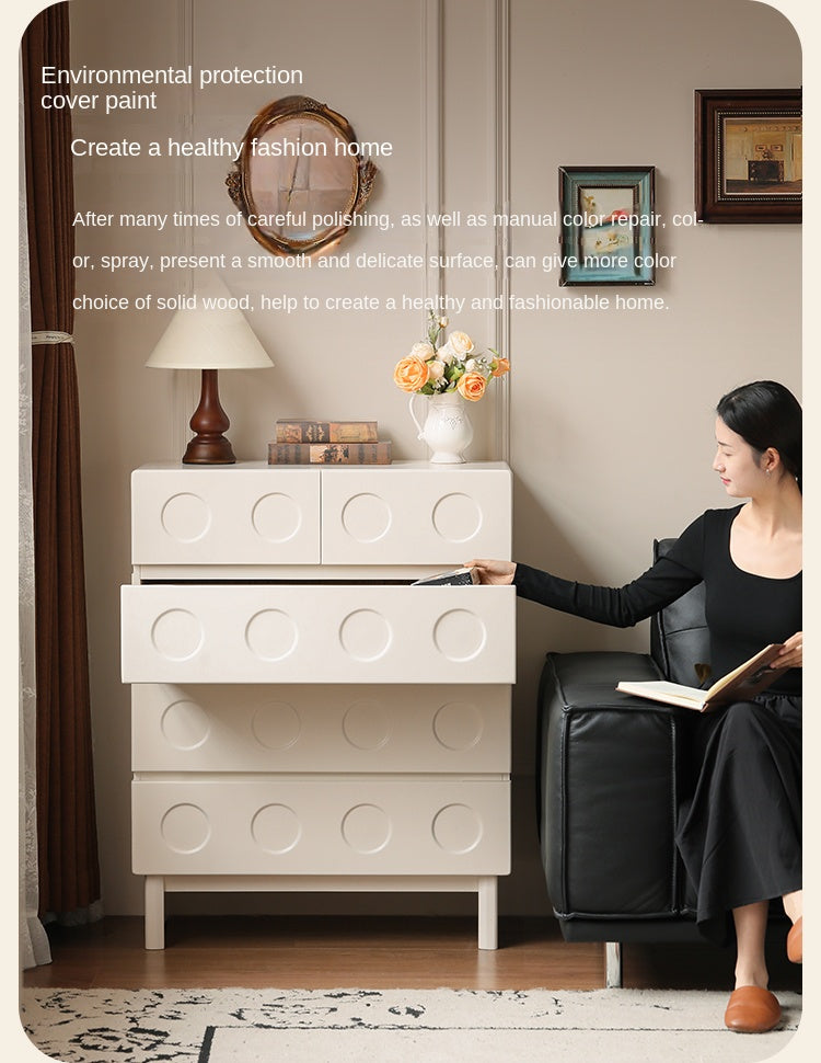 Solid Rubberwood French Cream Wind Drawer Cabinet.