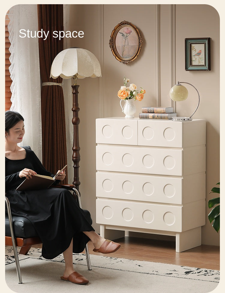 Solid Rubberwood French Cream Wind Drawer Cabinet.