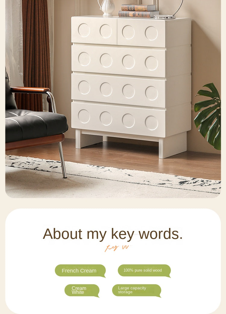 Solid Rubberwood French Cream Wind Drawer Cabinet.