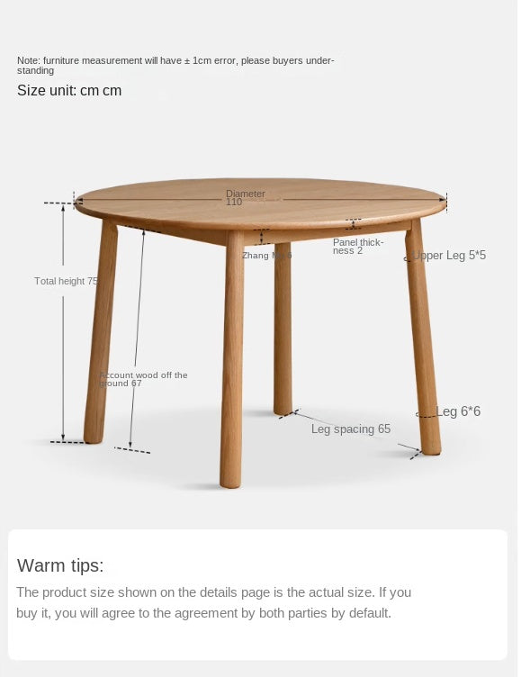 Oak Solid Wood Round Dining Table