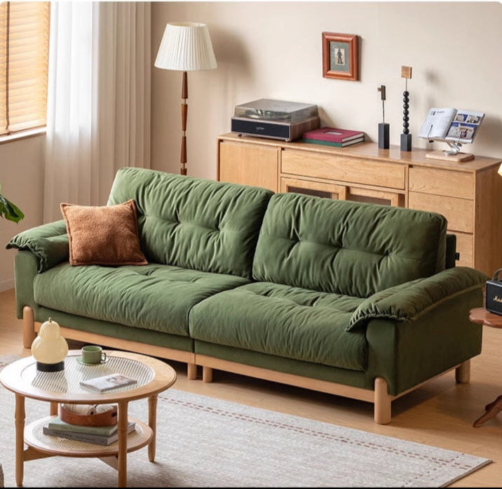 Beech Solid Wood Retro Sofa with Scratch Resistant Fabric High Back