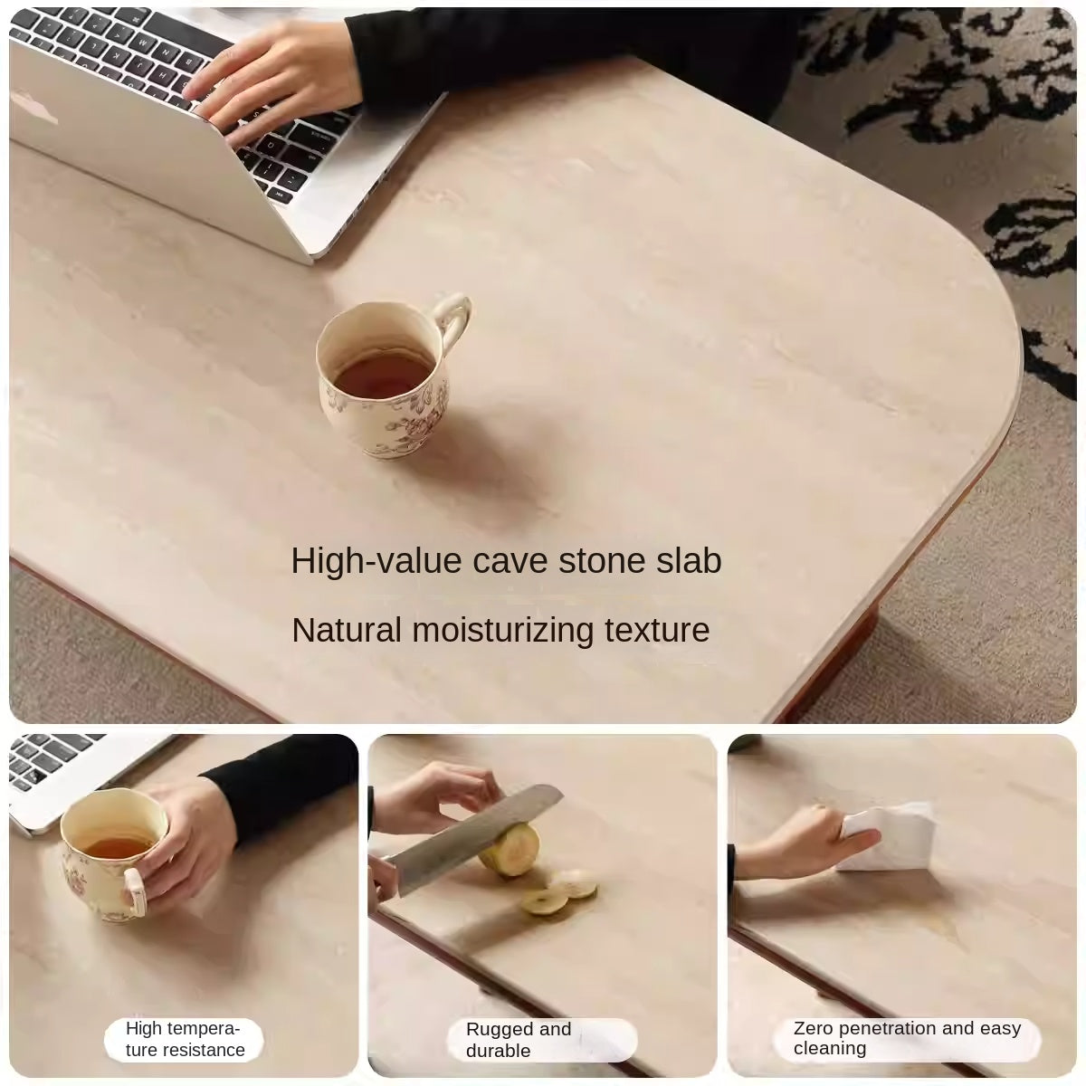 Poplar Solid Wood French Retro Rock Plate Coffee Table.