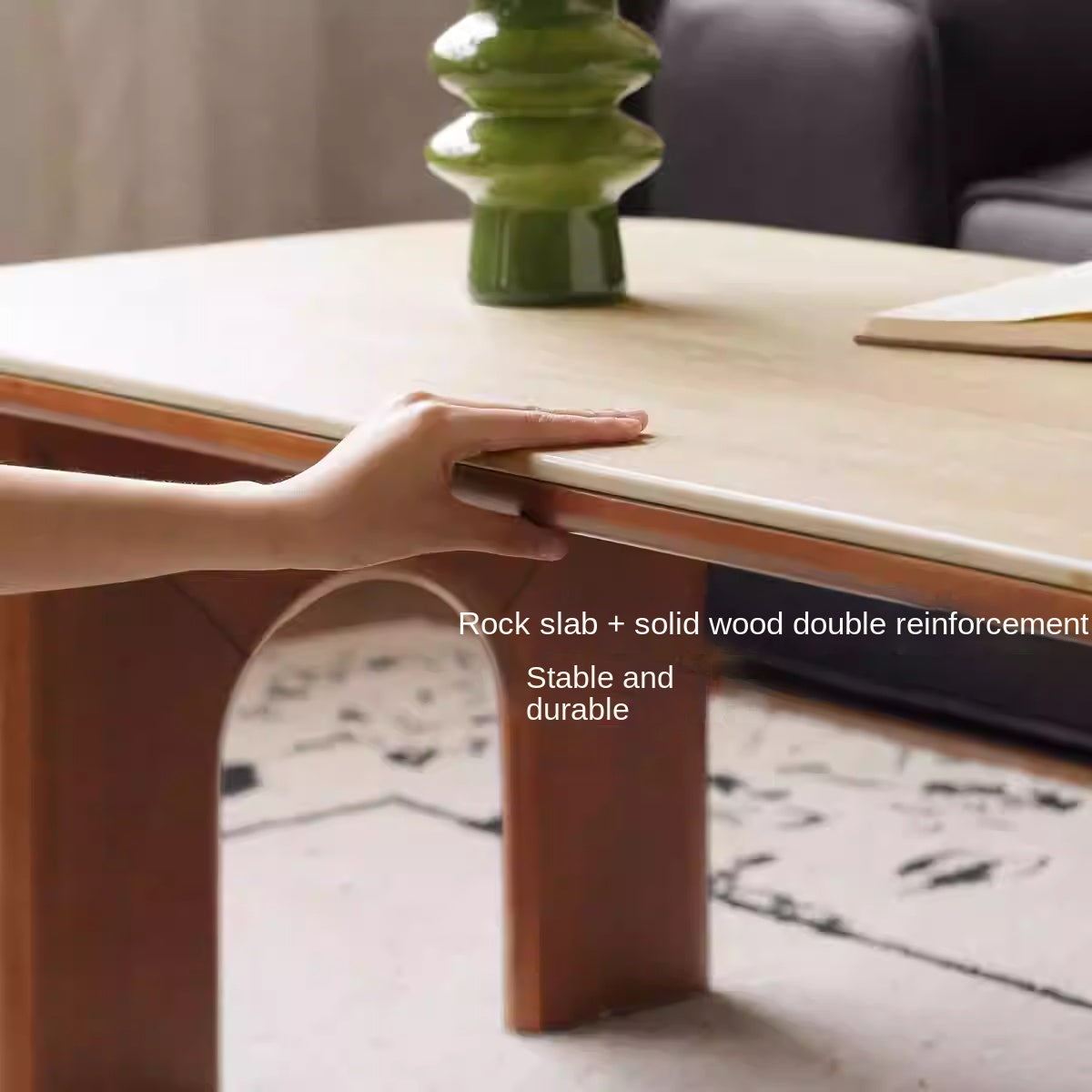 Poplar Solid Wood French Retro Rock Plate Coffee Table.