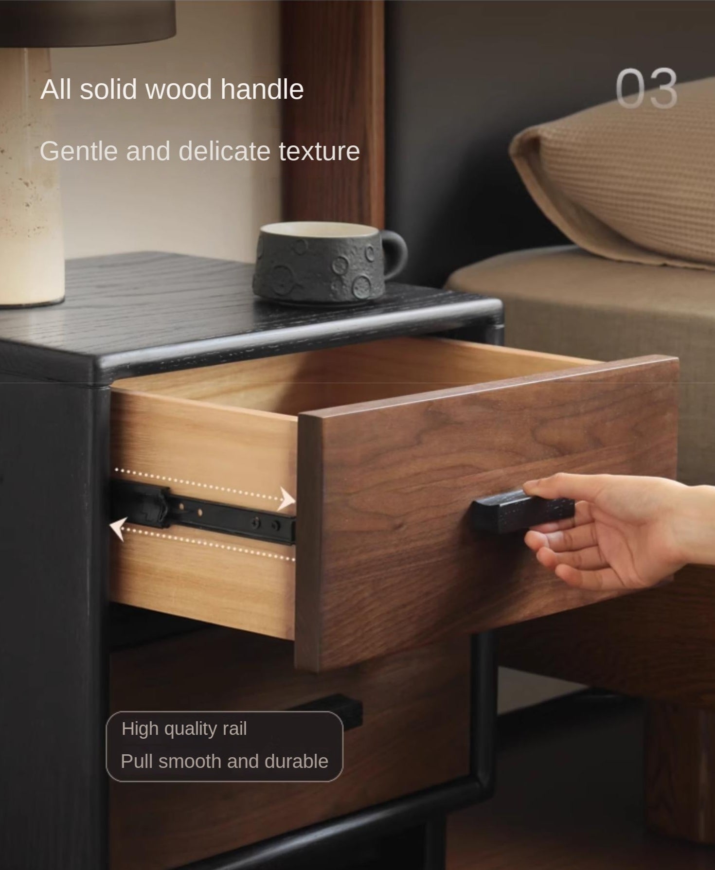 Black Walnut, Oak Solid Wood Nightstand.