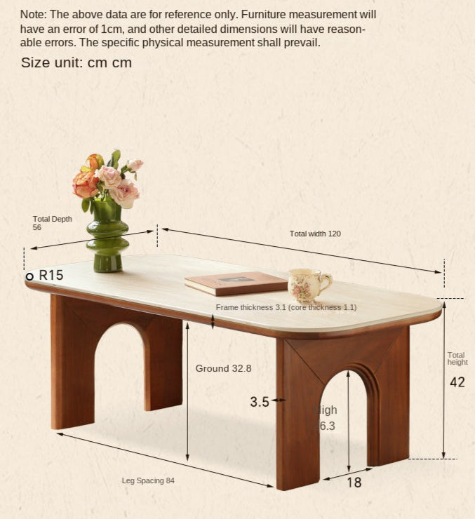 Tulipwood Solid Wood French Retro Rock Plate Coffee Table.