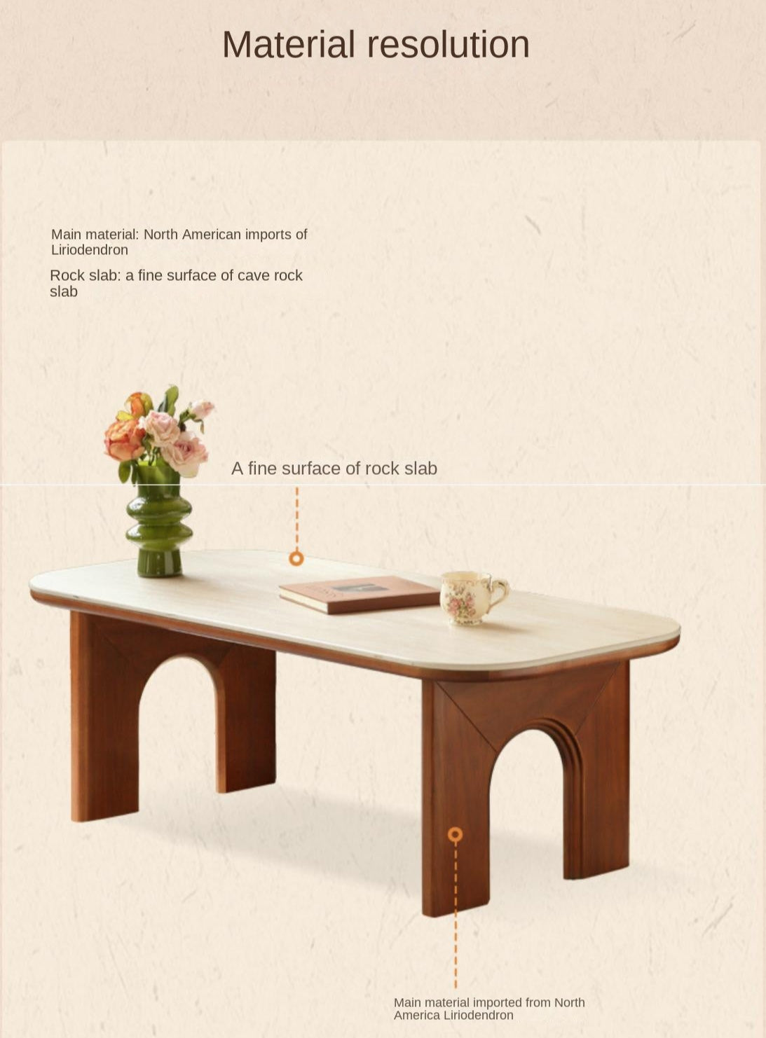 Poplar Solid Wood French Retro Rock Plate Coffee Table.