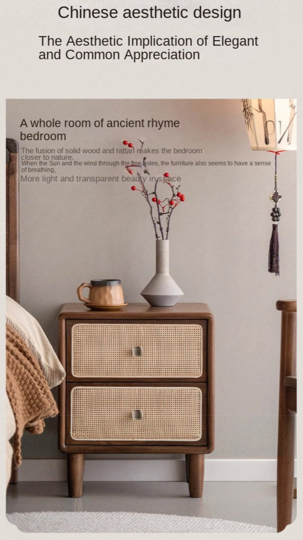 Black Walnut, Beech Solid Wood Nightstand.