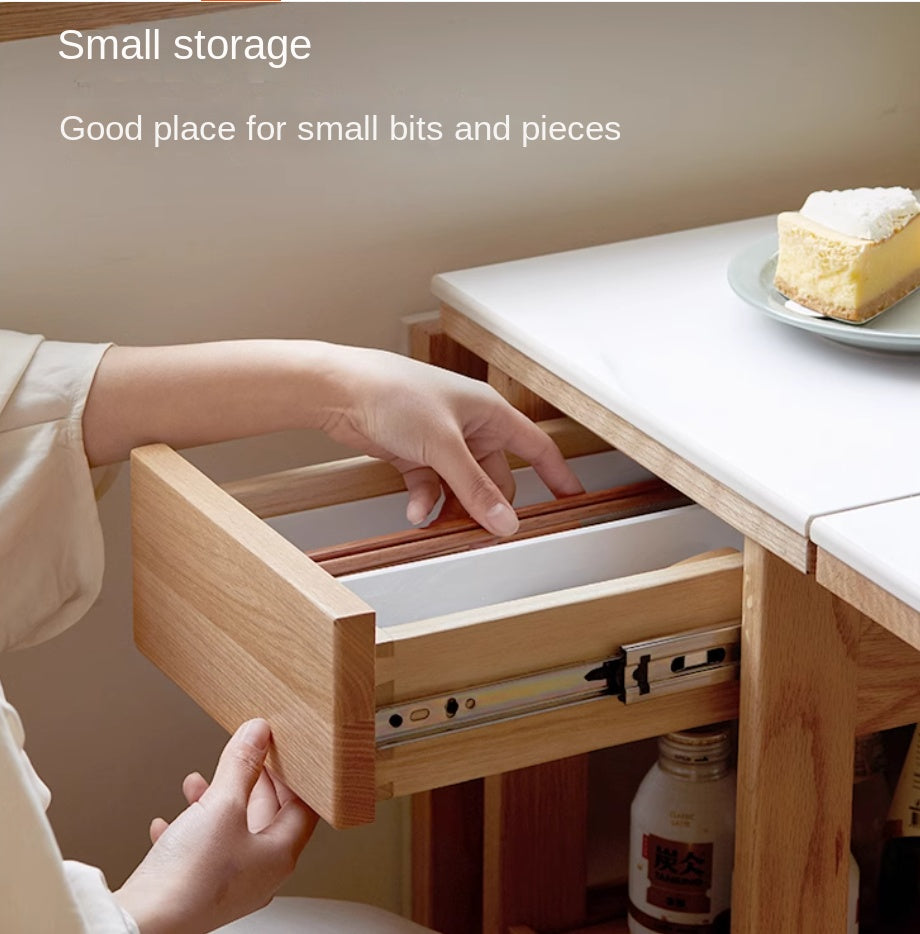 Oak Solid Wood Folding Multi-Functional Storage Telescopic Dining Table