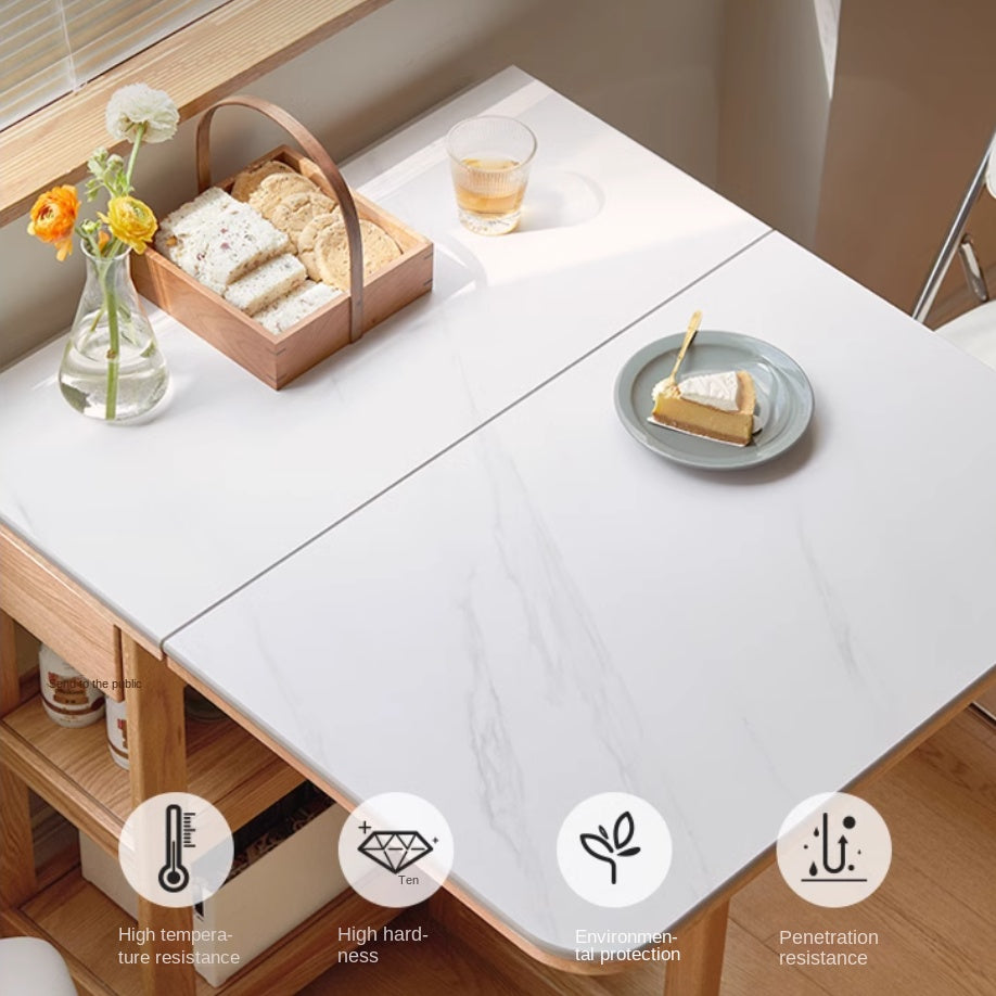 Oak Solid Wood Folding Multi-Functional Storage Telescopic Dining Table