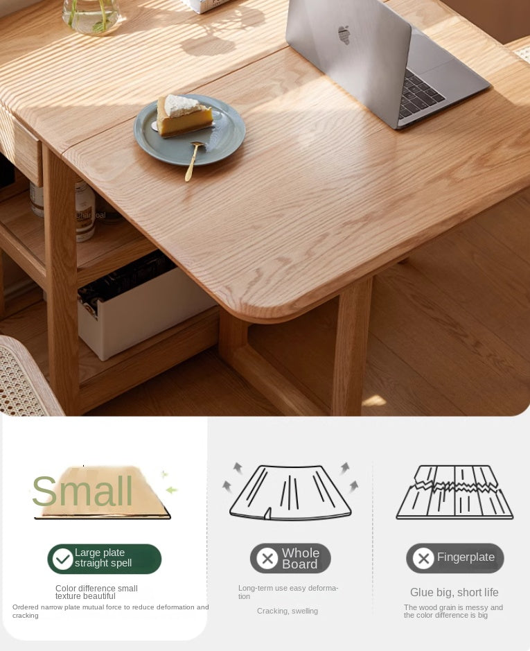 Oak Solid Wood Folding Multi-Functional Storage Telescopic Dining Table