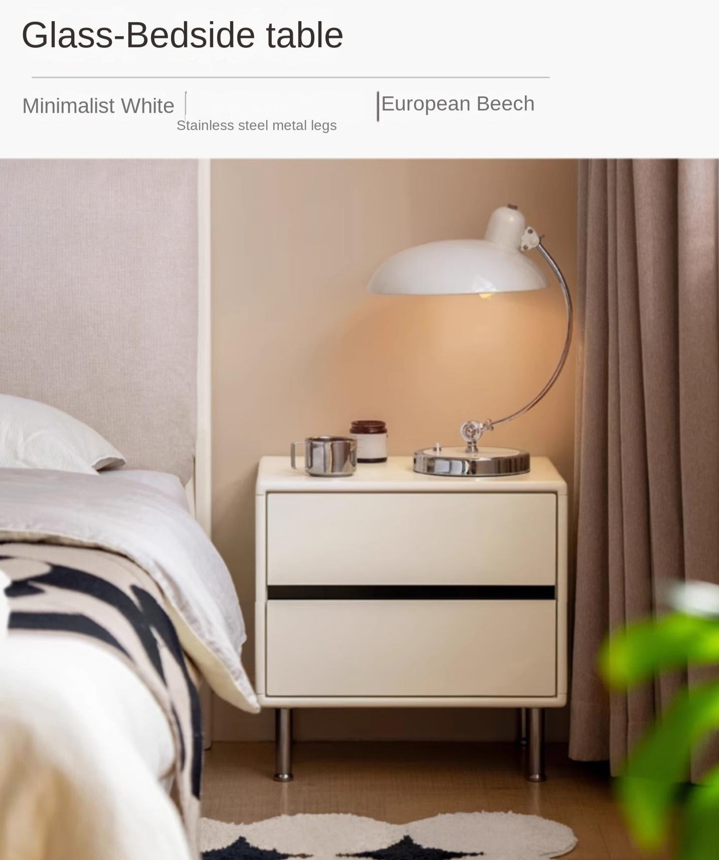 Beech Solid Wood Light Luxury Style Nightstand