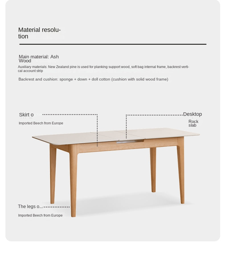Beech Solid Wood Rock Plate Folding Dining Table