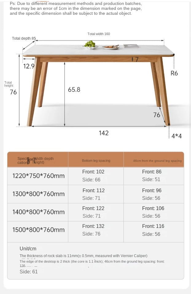 Ash, Oak Solid Wood Modern Rock Plate Dining Table