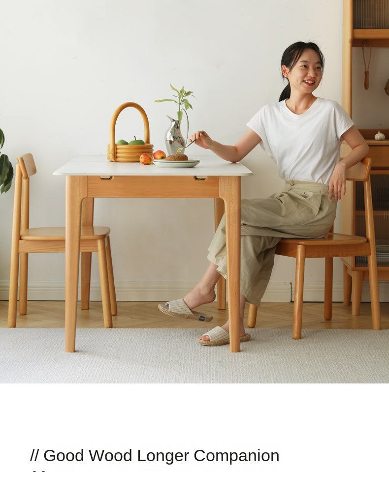 Beech Solid Wood Rock Plate Folding Dining Table