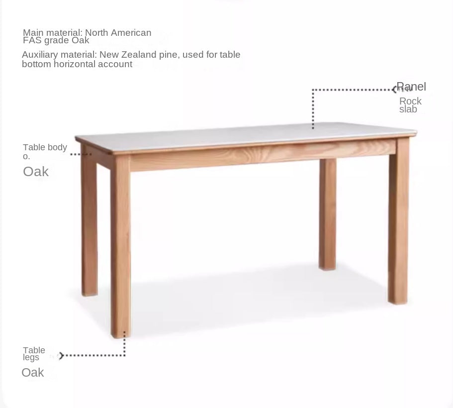 Oak, Beech Solid Wood Modern Slate Dining Table