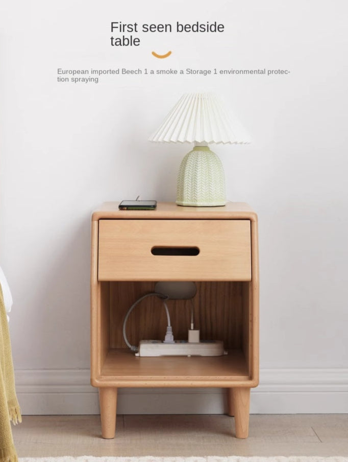 European Beech Solid Wood Small Storage Nightstand