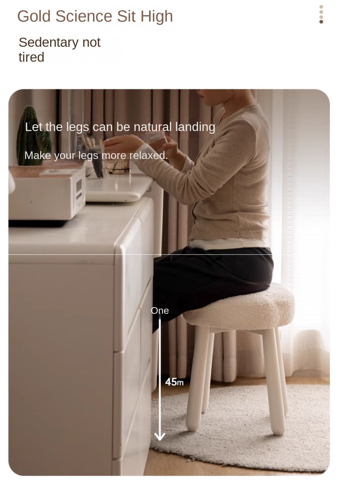 Beech, Solid Rubberood Lamb Velvet Cloud Makeup Stool