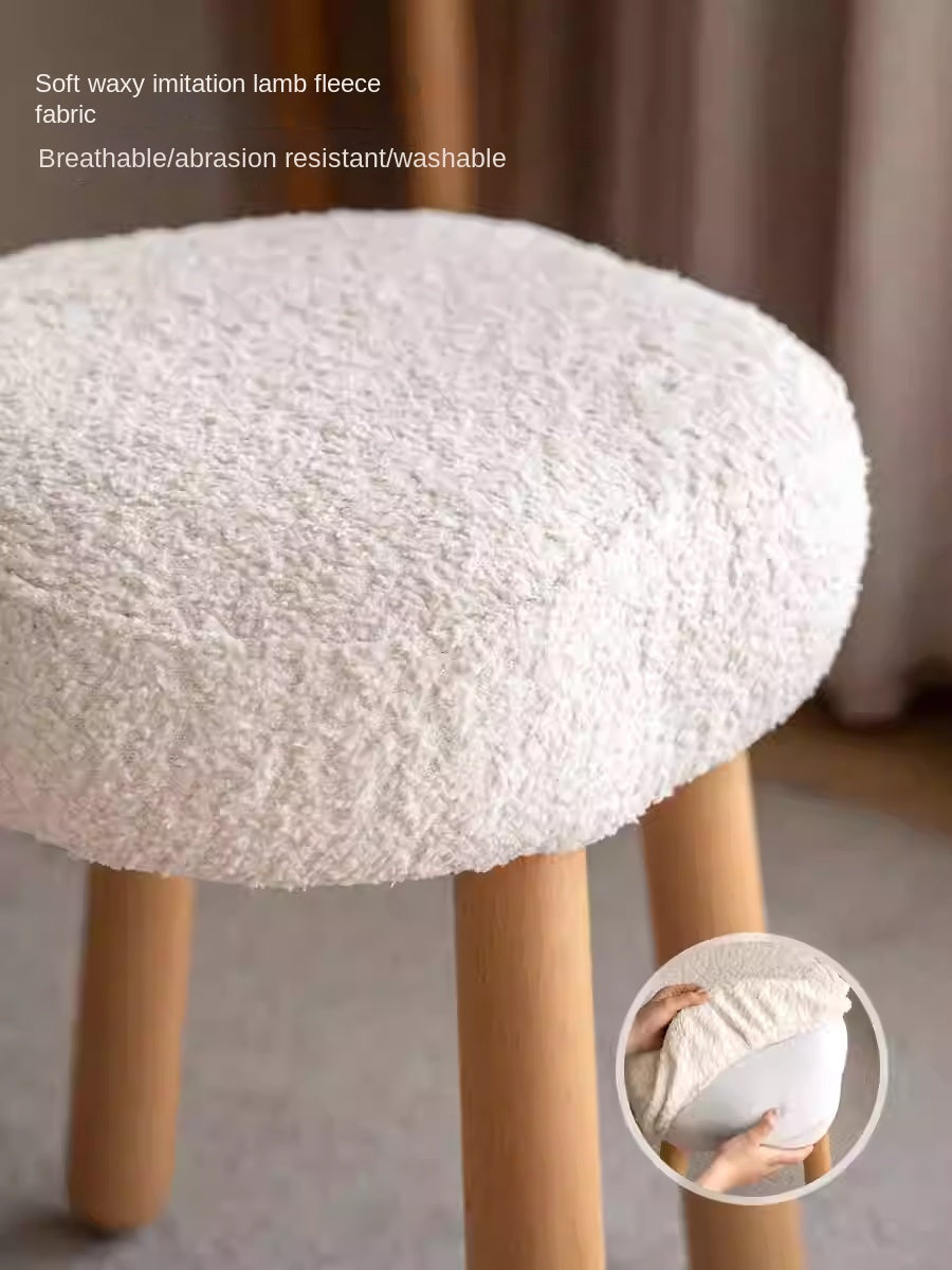 Beech, Solid Rubberood Lamb Velvet Cloud Makeup Stool