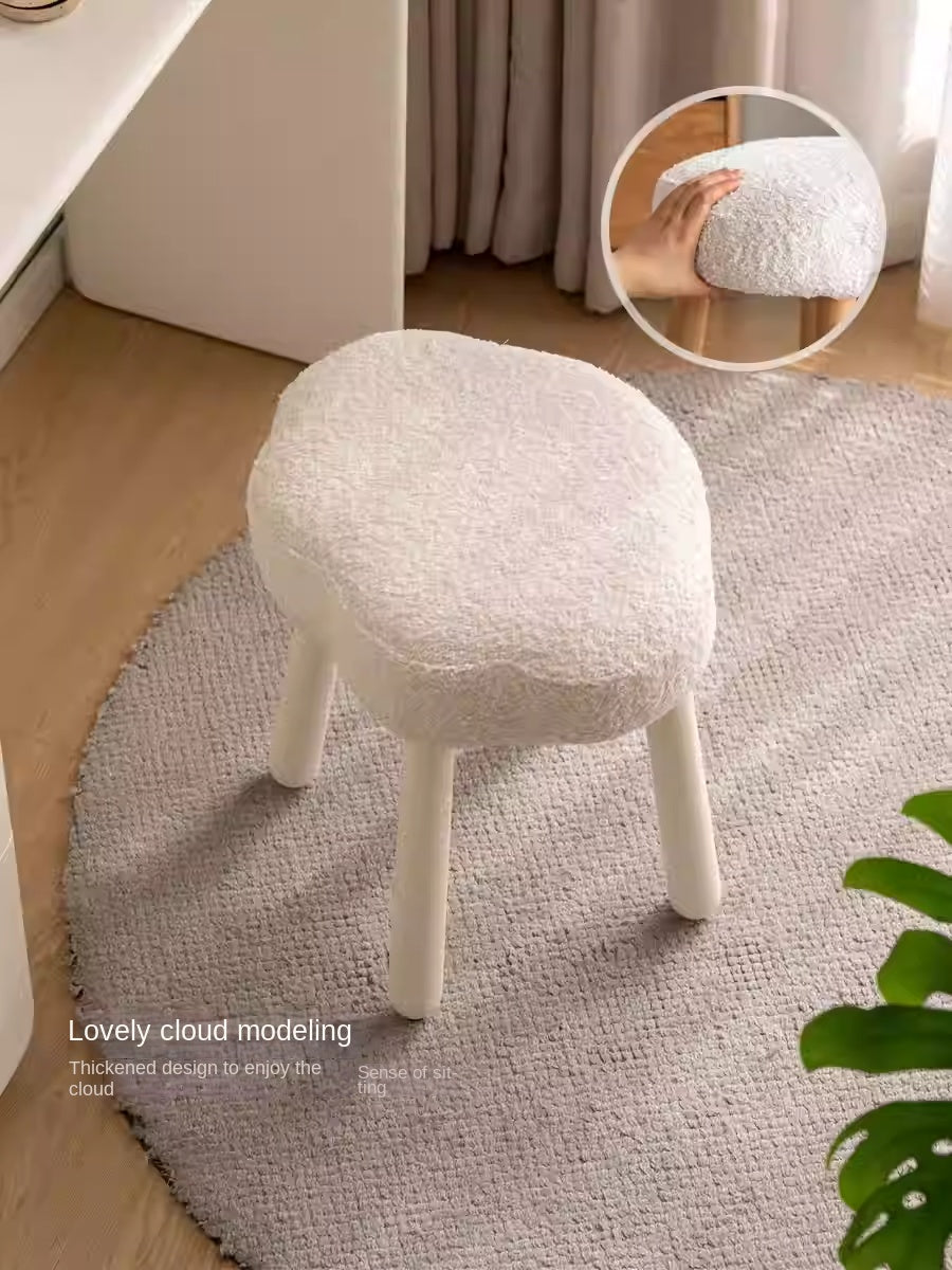 Beech, Solid Rubberood Lamb Velvet Cloud Makeup Stool