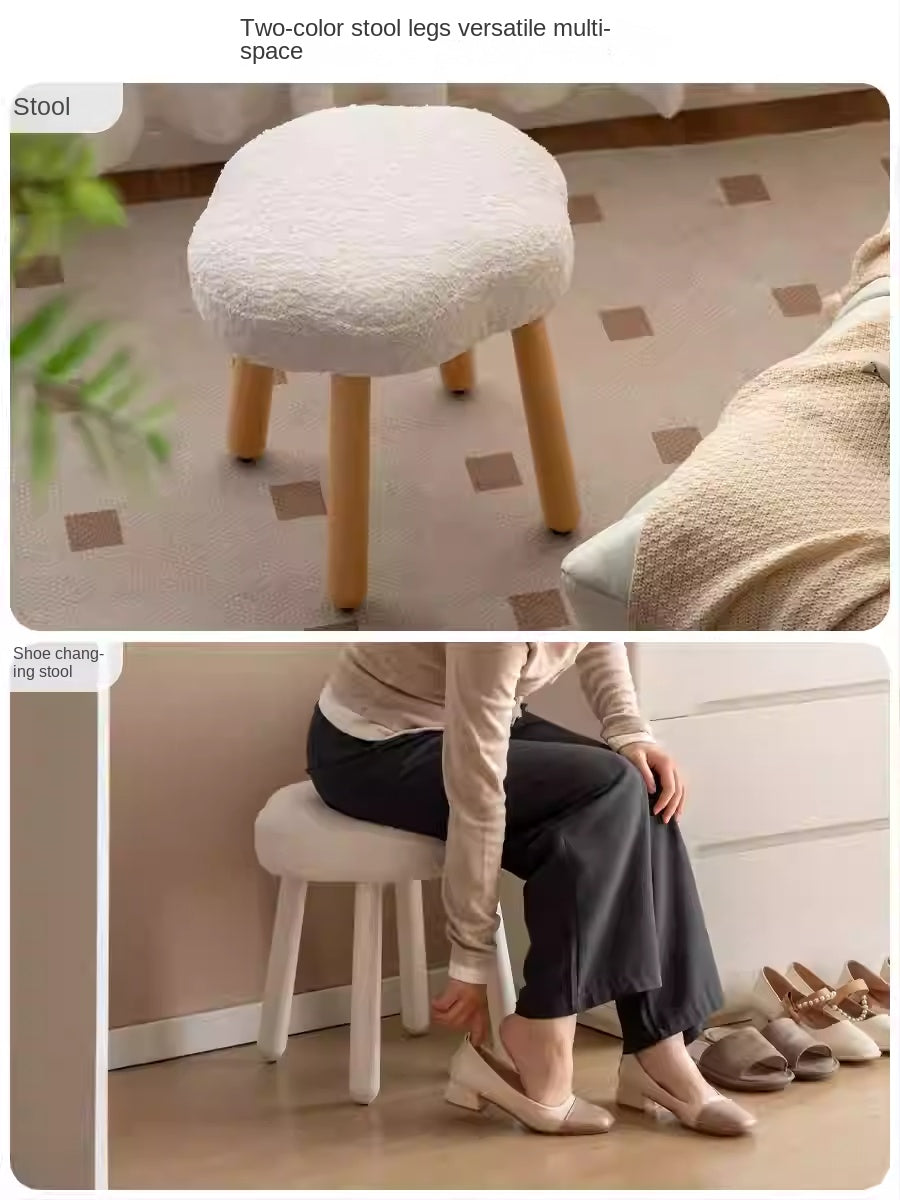 Beech, Solid Rubberood Lamb Velvet Cloud Makeup Stool