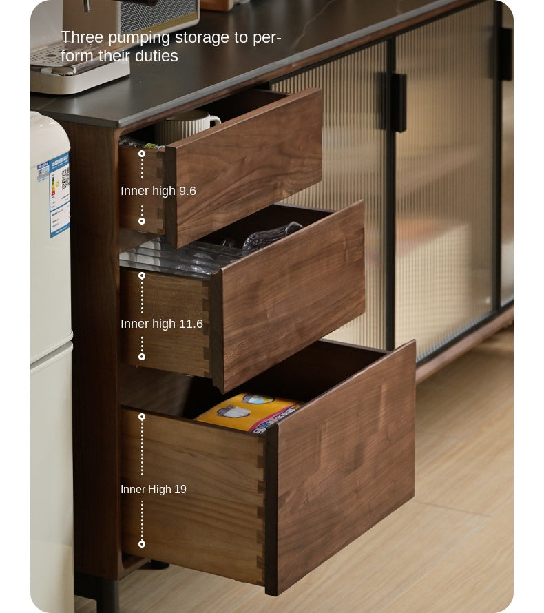 Black Walnut Solid Wood Rock Sideboard Buffet Cabinet