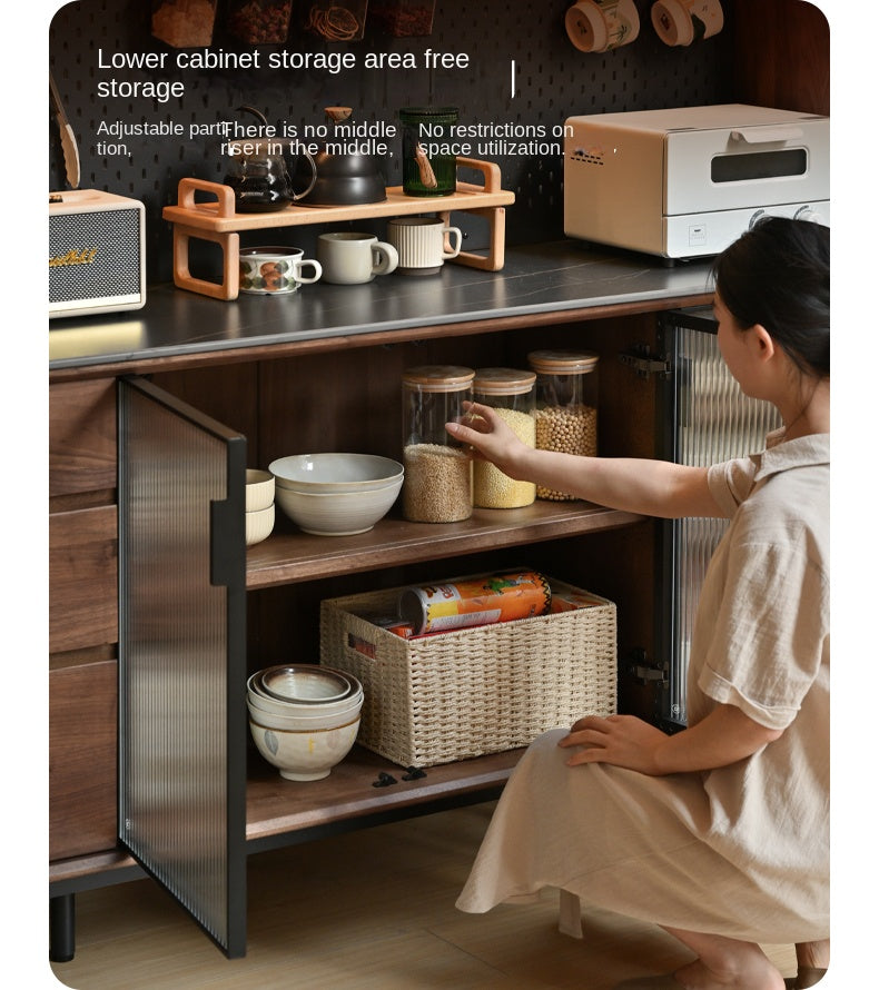 Black Walnut Solid Wood Rock Sideboard Buffet Cabinet