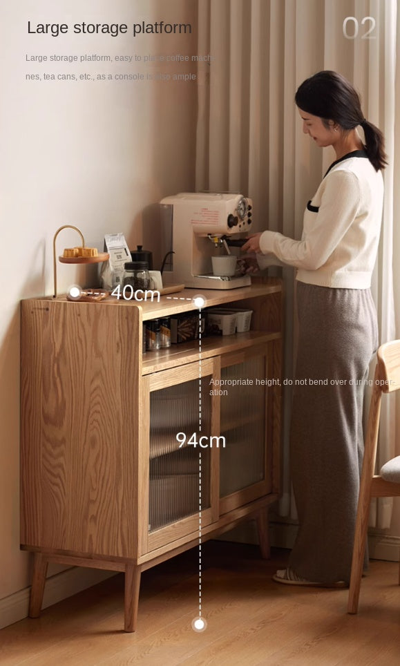 Oak Solid Wood, Solid RubberWood Sideboard Sliding Doors