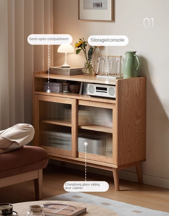 Oak Solid Wood, Solid RubberWood Sideboard Sliding Doors