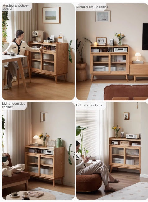 Oak Solid Wood, Solid RubberWood Sideboard Sliding Doors