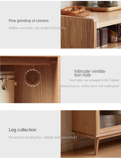 Oak Solid Wood, Solid RubberWood Sideboard Sliding Doors