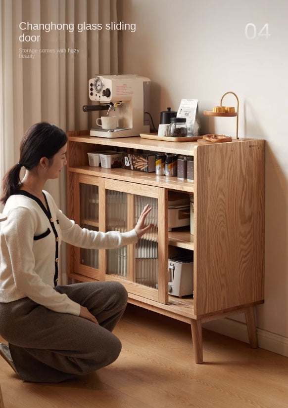 Oak Solid Wood, Solid RubberWood Sideboard Sliding Doors