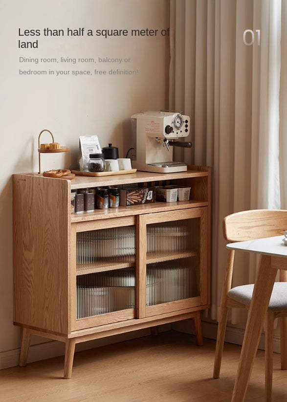 Oak Solid Wood, Solid RubberWood Sideboard Sliding Doors