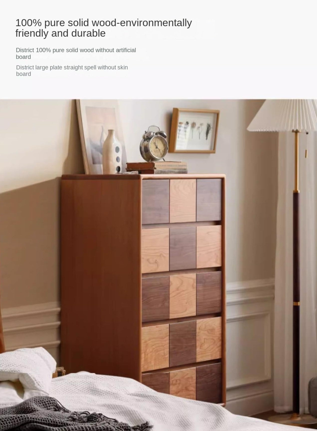 Cherry Wood Black Walnut Retro Chest of Drawers Checkerboard