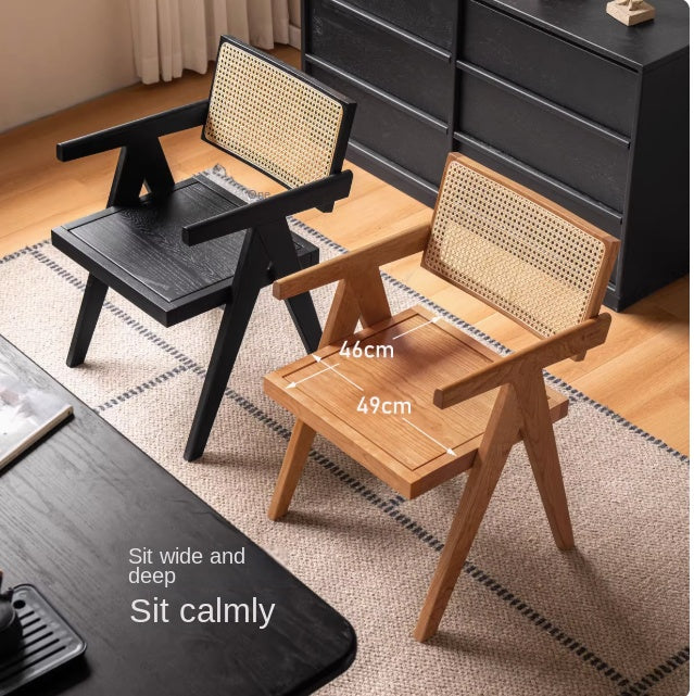Cherry, Oak, Wax Solid Wood Light Luxury Leisure Dining Chair