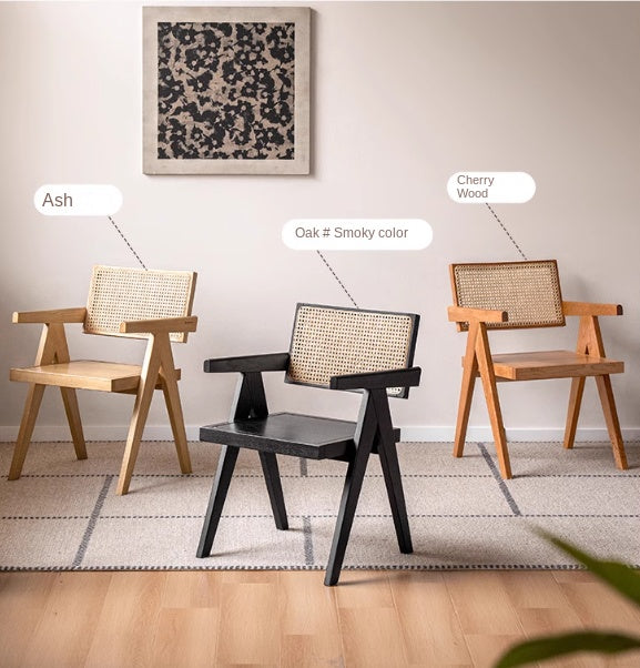 Cherry, Oak, Wax Solid Wood Light Luxury Leisure Dining Chair