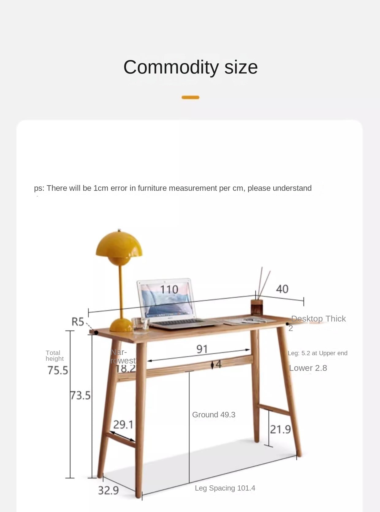 Oak, Cherry Solid Wood Narrow Office Desk