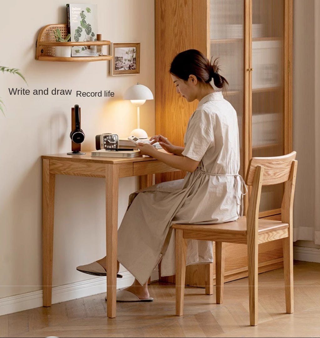 Solid Rubberwood, Oak Solid Wood Small Desk