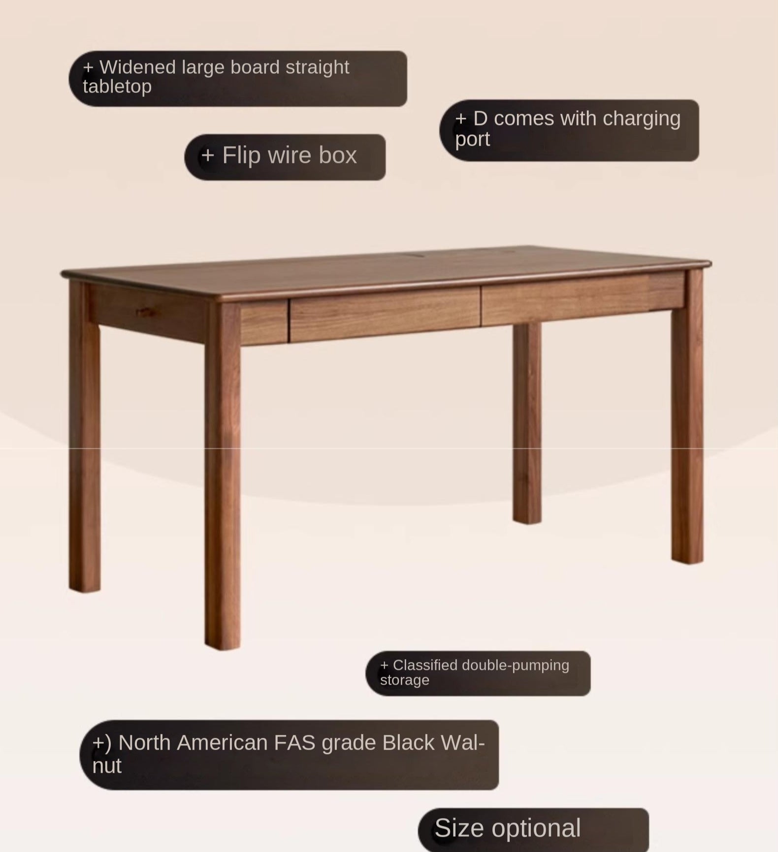 Black Walnut ,Oak, Ash, Sandalwood Solid Wood Office Desk
