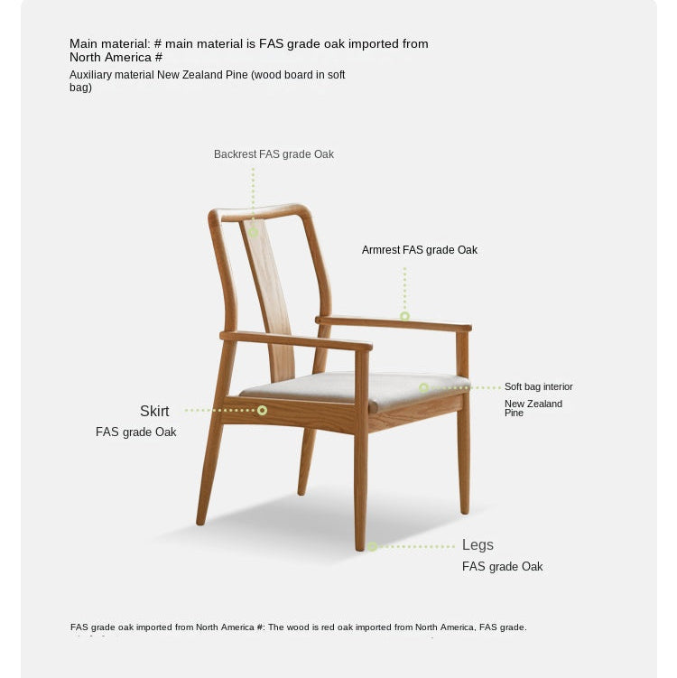 Ash, Oak Solid Wood Backrest Soft Chair