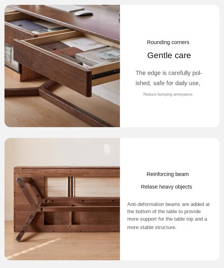 Black Walnut, Oak Solid Wood Italian Light Luxury Office Desk