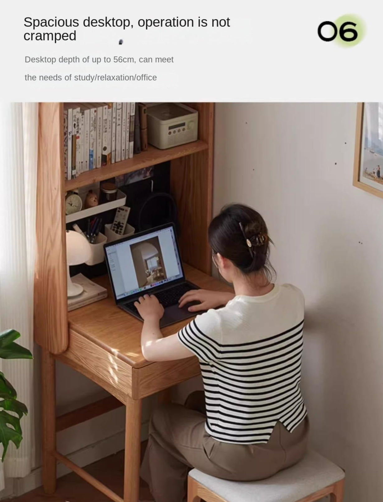 Oak Solid Wood Desk Bookshelf