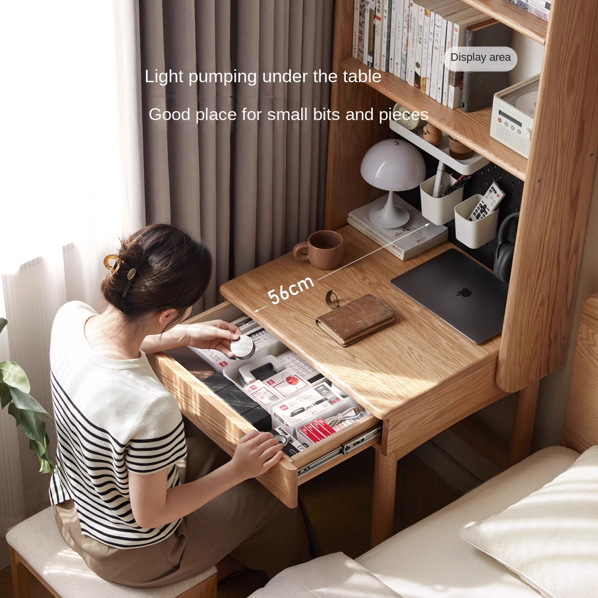 Oak Solid Wood Desk Bookshelf