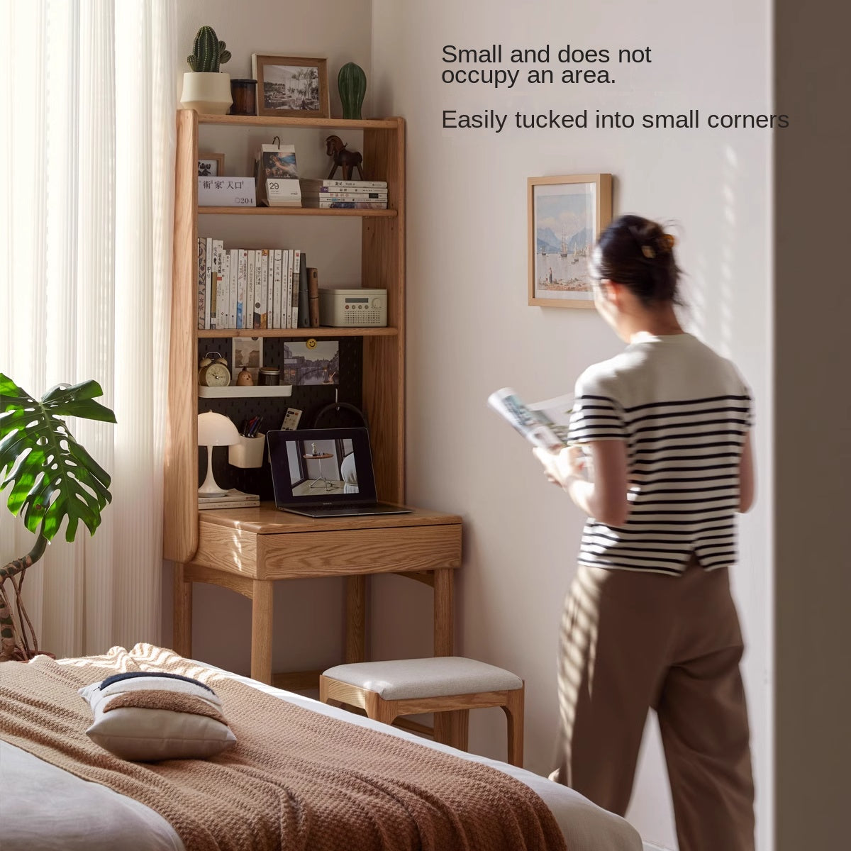 Oak Solid Wood Desk Bookshelf