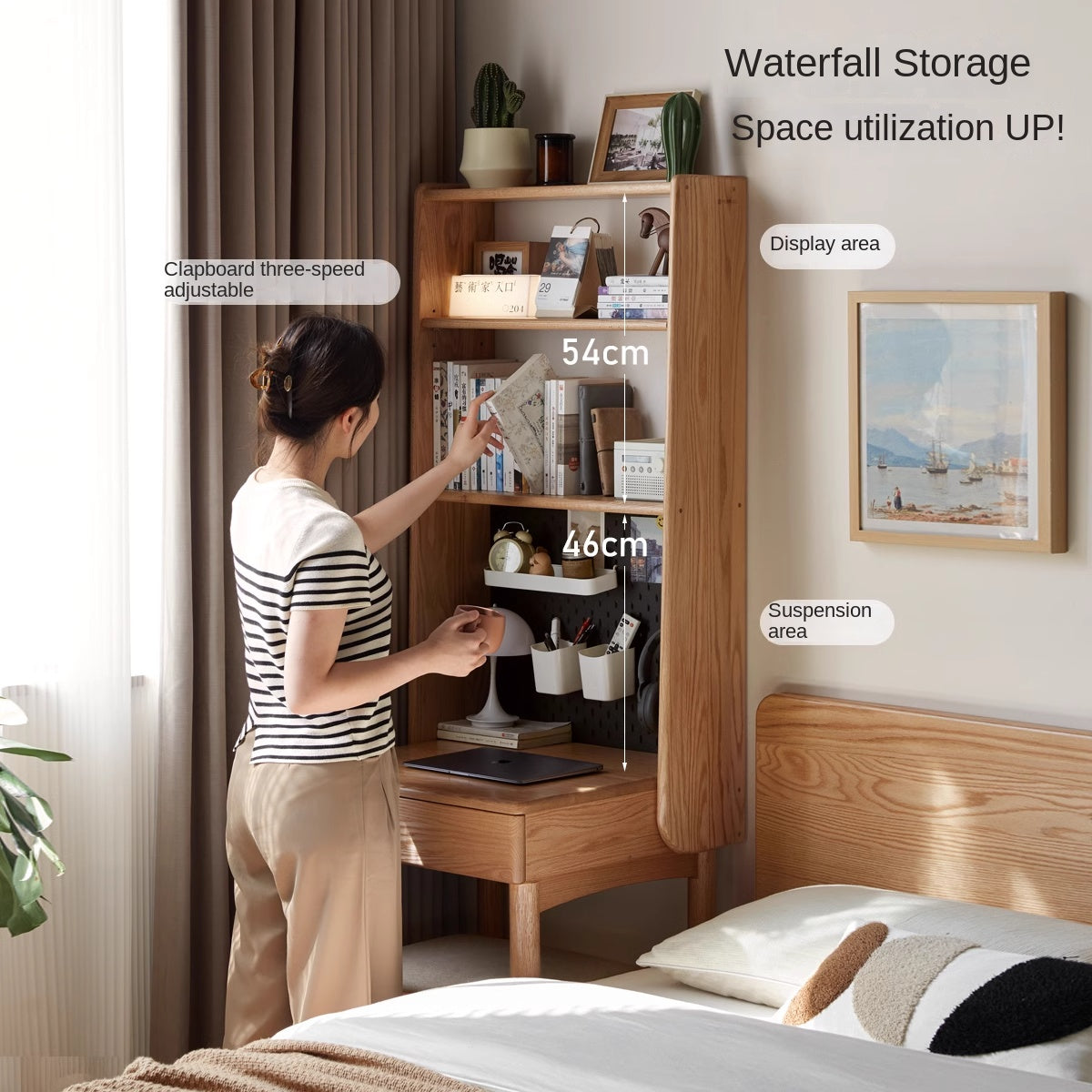 Oak Solid Wood Desk Bookshelf