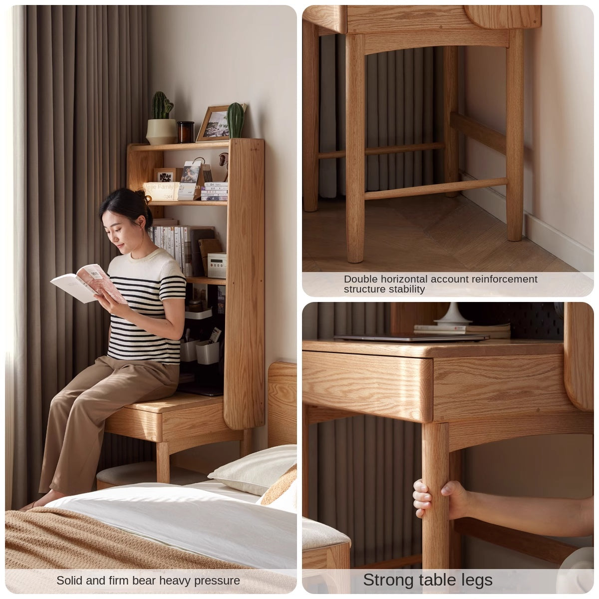 Oak Solid Wood Desk Bookshelf