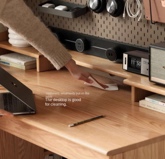 Oak, Cherry Solid Wood Desk Bookshelf Integrated Warm Light