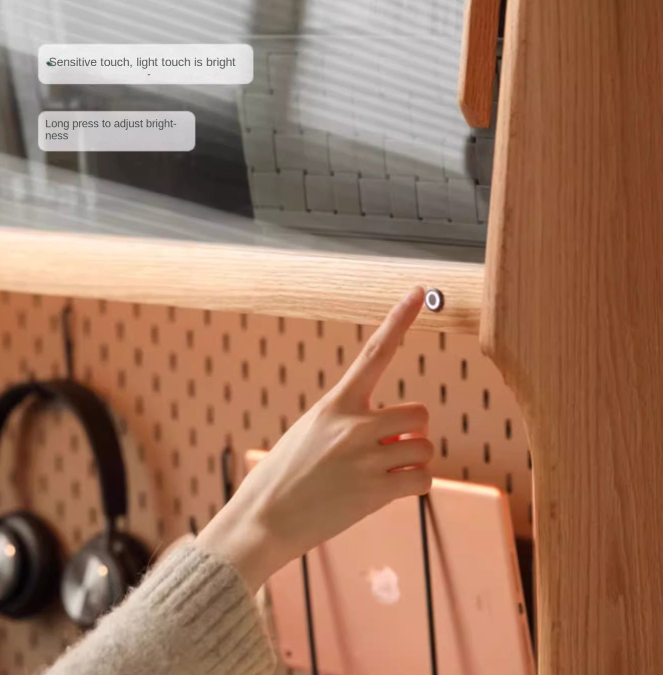 Oak, Cherry Solid Wood Desk Bookshelf Integrated Warm Light