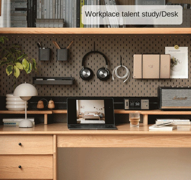 Oak, Cherry Solid Wood Desk Bookshelf Integrated Warm Light