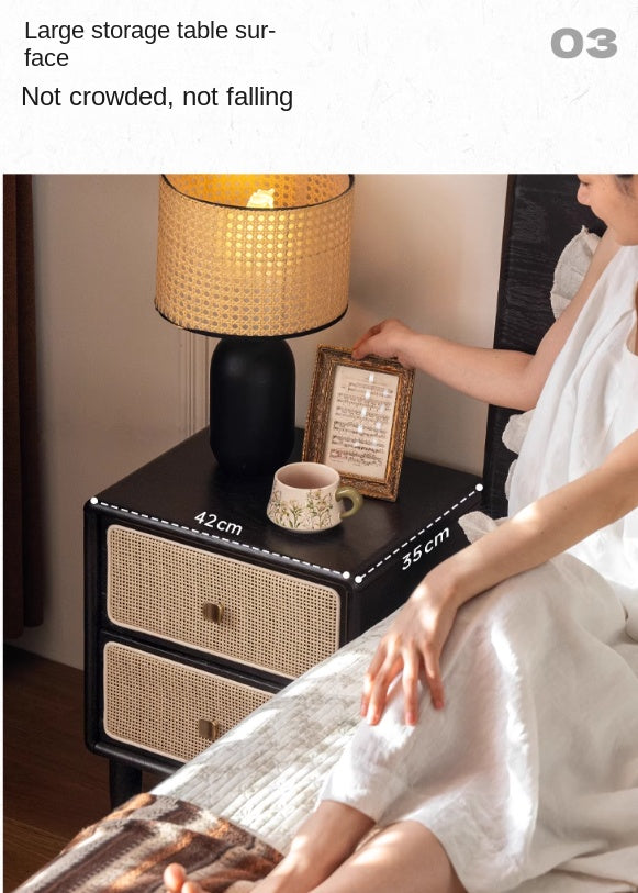 Solid RubberWood Vintage Black Nightstand